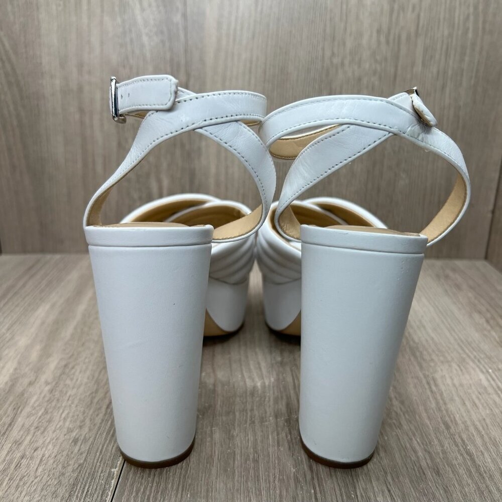 Michael Kors Royce Quilted Leather Platform Sandal Womens 8.5M Cross Strap White - Picture 6 of 15